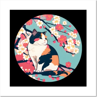 Cherry Blossom Cat Sakura Japanese Kawaii - Funny Cats Posters and Art